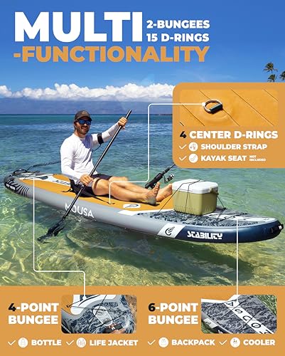 MOUSA 11'×35" Inflatable SUP Board Bundle – 2 Colors (Gray & Pink), Stable Paddleboard for 2 People, Full EVA Deck, 100L B...
