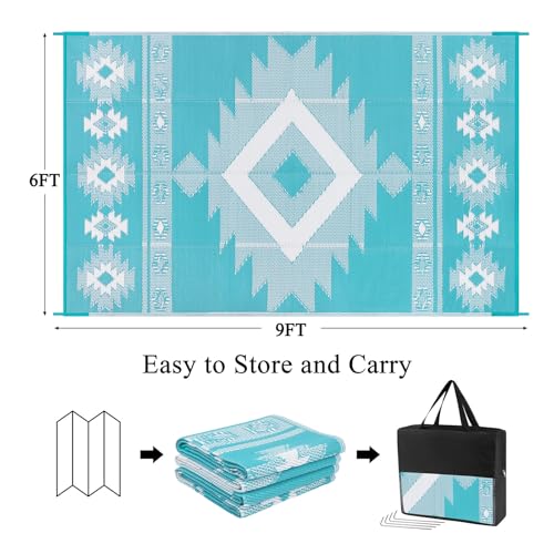 MJIAHOMDEC Outdoor Rug 6x9 ft for Patios Waterproof Reversible Plastic Straw Rug Patio Mat Clearance Outdoor RV Camping Ma...