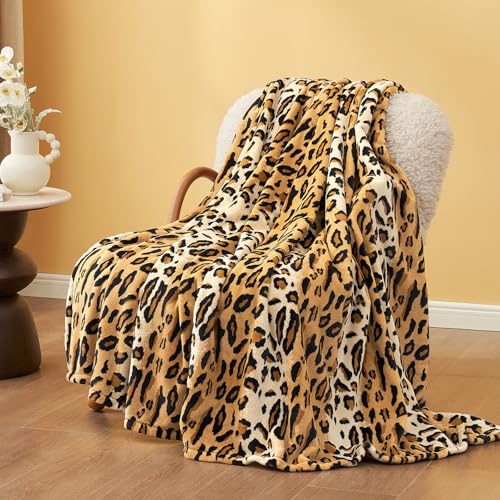 Cozy Bliss Leopard Print Fuzzy Throw Blanket for Couch - Thick Soft Warm Fleece Blankets for Room Decor, for Kids, Women M...