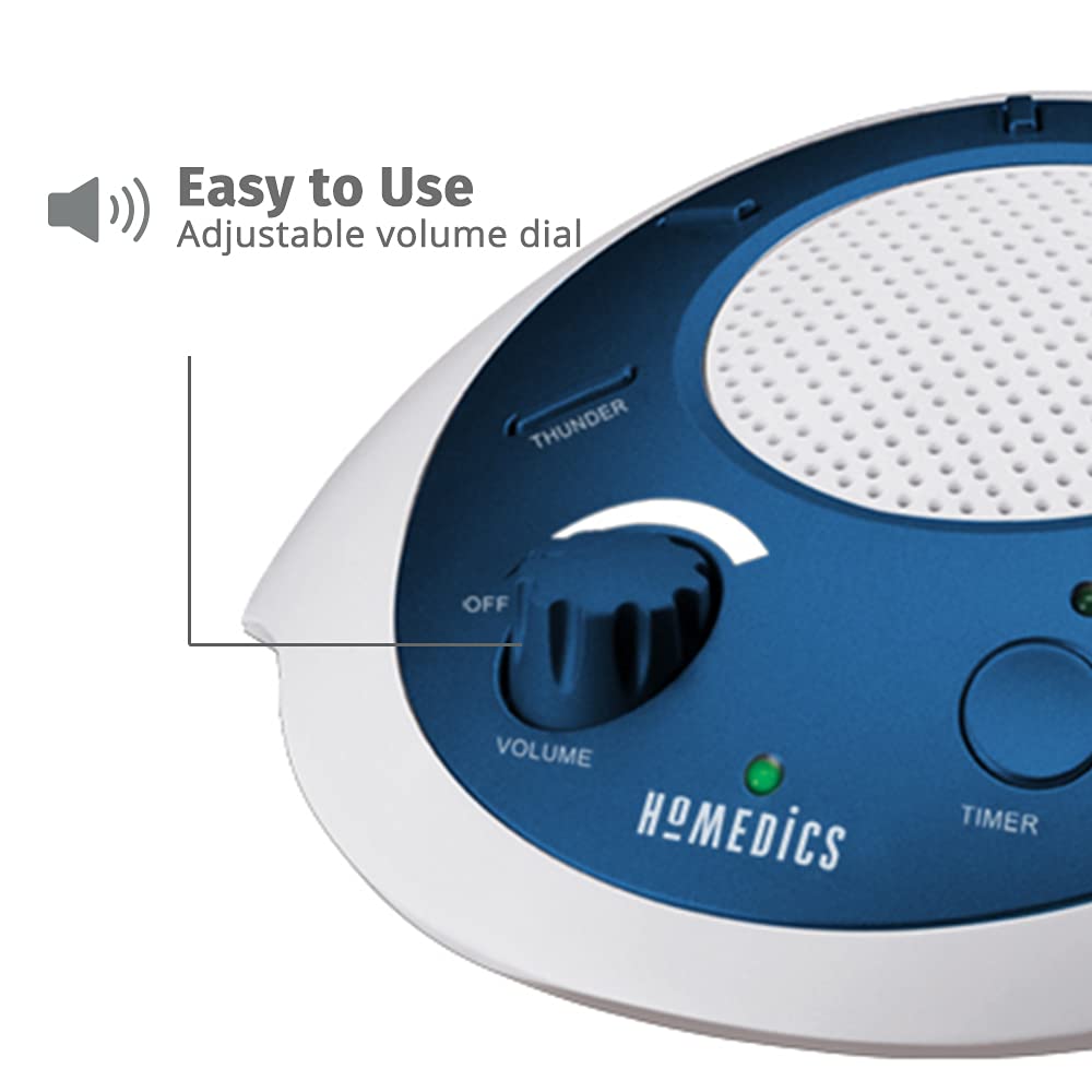 Homedics SoundSleep White Noise Sound Machine, Blue, Small Travel Sound Machine with 6 Relaxing Nature Sounds, Portable Sound Therapy for Home, Office, Nursery, Auto-Off Timer, by Homedics