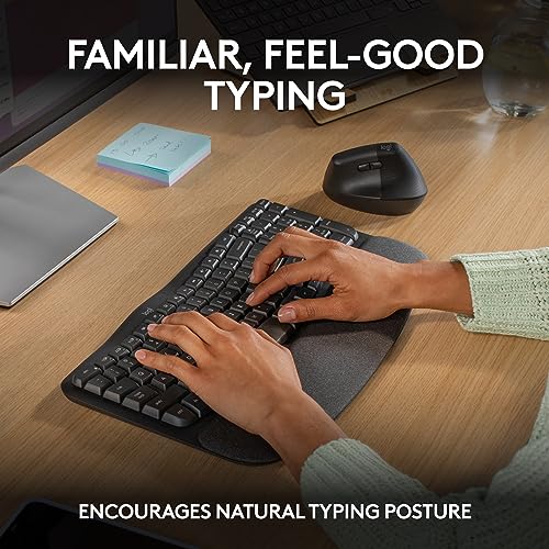 Logitech Wave Keys Wireless Ergonomic Keyboard with Cushioned Palm Rest, Comfortable Natural Typing, Easy-Switch, Bluetoot...