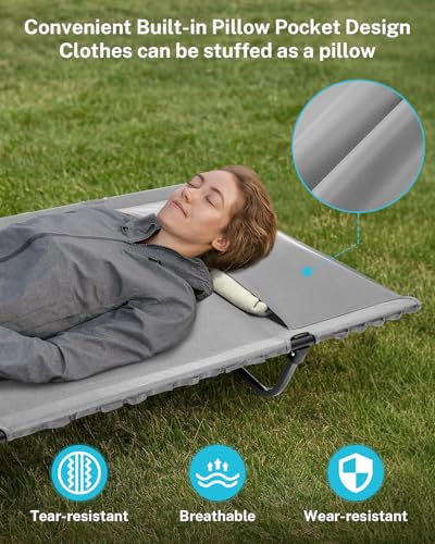 Gonex 31.5" Extra Wide Camping Cot with Premium Pillow Pocket Supports 350lbs, Portable Ultralight Folding Cot Bed for Adu...
