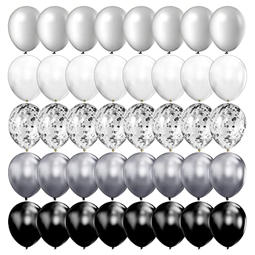 100pcs Chrome Metallic Balloons and Confetti Balloons 12 Inch Latex Party Balloons Silver Black White Balloon for Wedding ...