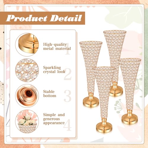 Rtteri 4 Pcs 20 Inch Tall Crystal Vase for Centerpieces Wedding Christmas Metal Crystal Trumpet Flower Vase Stand for Holi...
