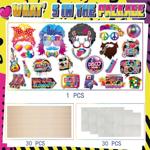 80s Photo Booth Props, Tumwisk 30PCS 80s Party Decorations, Back to 1980s Birthday Photo Booth Props，Funny Selfie Props fo...