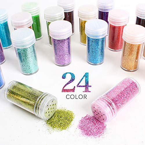 Extra Fine Glitter, Set of 24 Colors Nail Arts Face Hair Eye Lip Gloss Makeup Glitter, Slime,Tumbler and Epoxy Resin Craft...