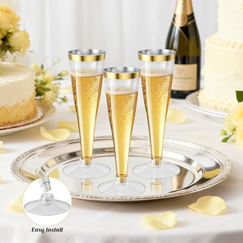 20 Pack Champagne Flutes Plastic Wine Glasses Disposable, 4.5 Oz Gold Rim Mimosa Glasses for 2026 Engagement Wedding Birth...