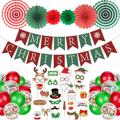 Christmas Party Decorations, Xmas Decorations Merry Christmas Banner Paper Fans Photo Booth Props Kits Party Favors Suppli...