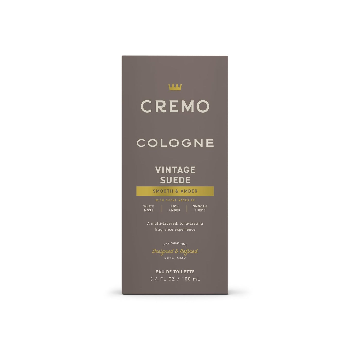 Cremo Cologne For Men - Vintage Suede Mens Cologne Spray, A Combination of White Moss, Rich Amber, and Smooth Suede, Multi-Layered Signature Men's Fragrances, 3.4 Fl Oz