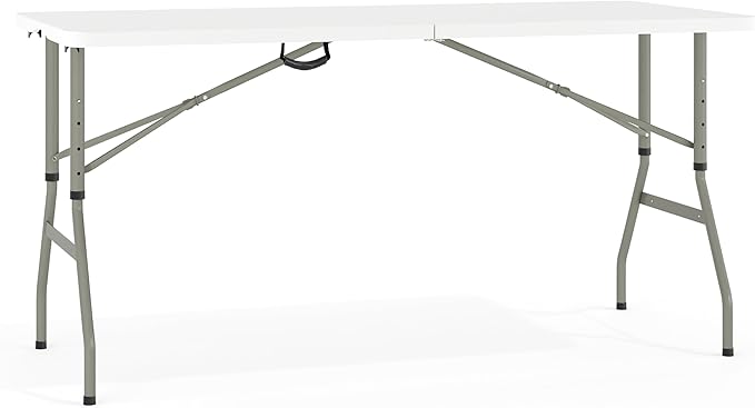 Flash Furniture Kathryn 5' Rectangular Plastic Folding Event Table with Carrying Handle, Bi-Fold Portable Banquet Table fo...