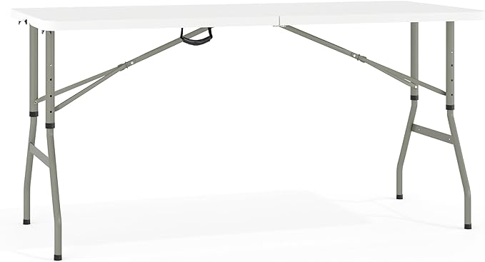 Flash Furniture Kathryn 5' Rectangular Plastic Folding Event Table with Carrying Handle, Bi-Fold Portable Banquet Table fo...