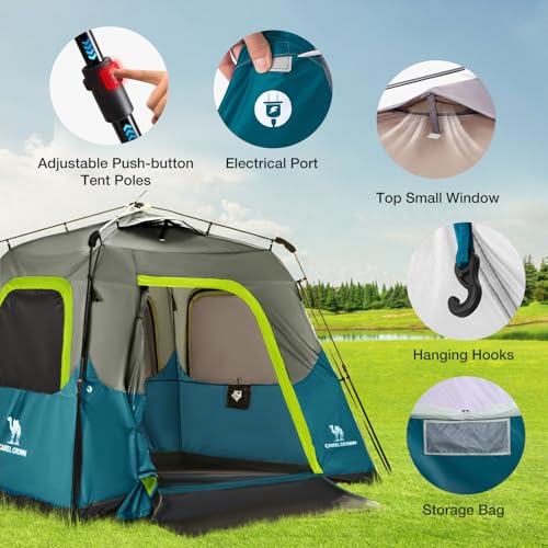 CAMEL CROWN Instant Tents for Camping 4-6 Person Tent Waterproof Easy Setup Sets Up in 60 Seconds Backpacking Tents with C...