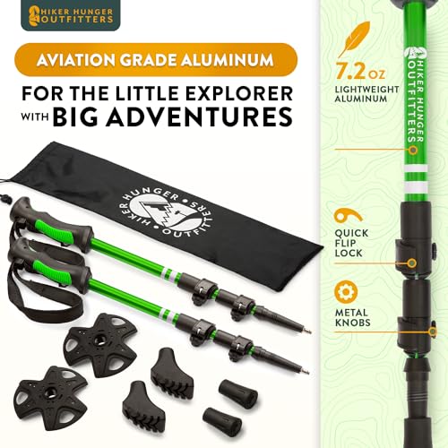 Lightweight Collapsible Trekking Poles for Kids (Green) & Carbon Fiber Aluminum Walking Sticks with Cork Grips (Black) wit...