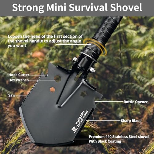 HX OUTDOORS Tactical Survival Shovel, Collapsible and Foldable Entrenching Tool, Portable Multitool for Camping, Hiking, C...