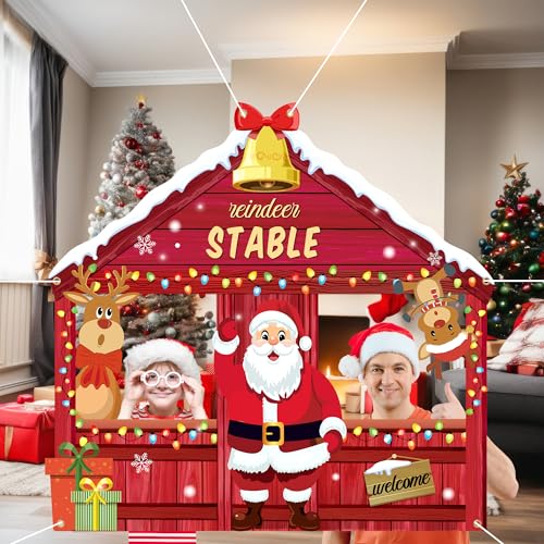 Christmas Reindeer Stable Photo Booth Santa Claus Party Background Christmas Elk Reindeer Hanging Sign Backdrop Xmas Holid...