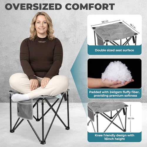 FUNDANGO Oversized Camping Stool for Adults,Thick Padded 18.1 Inch Folding Ottoman Foot Rest, 440 Lbs Heavy Duty Outdoor C...