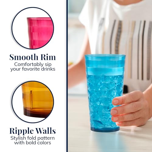 US Acrylic Splash [Set of 16] 18 ounce Plastic Stackable Water Tumblers in Jewel Tone Colors Value Set of Drinking Cups, R...