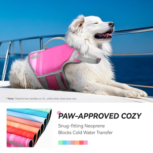 VIVAGLORY + Neoprene Dog Life Vest + Sports Style Dog Life Jacket, Swimming Vest with Handle, Ripstop & Buoyancy