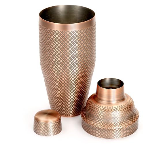Barfly 3-Piece Diamond Lattice Etch Japanese Cocktail Shaker Set (24 Oz/700ml), Antique Copper