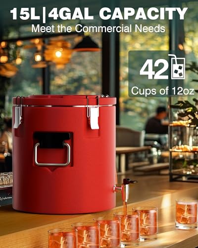 PYY Insulated Beverage Dispenser - 4 Gallon Stainless Steel Coffee Carrier with Spigot Handle, Commercial Thermal Containe...