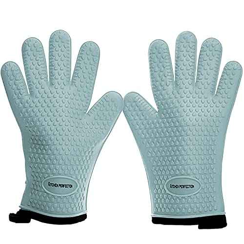 KITCHEN PERFECTION Silicone Smoker Oven Gloves For Women -Extreme Heat Resistant BBQ Gloves -Handle Hot Food Right on Your Smoker Grill Fryer|Waterproof Oven Mitts Grill Gloves |Superior Set+3 Bonuses