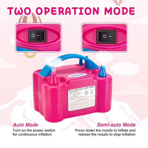 AGPTEK Electric Air Balloon Pump, 110V 600W Rose Red Portable Dual Nozzle Inflator/Blower for Party Decoration