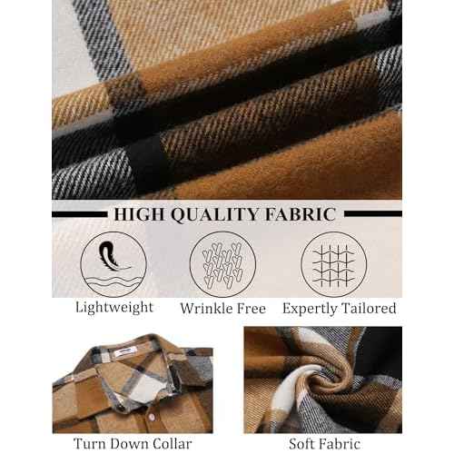 COOFANDY Mens Flannel Shirts Long Sleeve Lightweight Plaid Shirt Casual Button Down Shirts Jacket