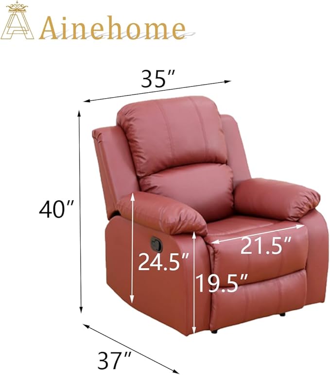 A Ainehome Living Room Furniture Set Leather Recliner Sofa Set Loveseat Chair Furniture Sofa Set for Living Room/Small Space/Rv/House/Office/Theater Seating (A-Red Leather, Chair)