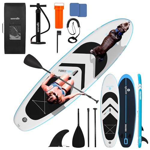 SereneLife XL Inflatable Stand Up Paddle Board - Pet-Friendly SUP for Adults and Pets - Extra-Wide Stable Design with Non-...