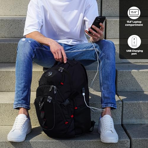 Swissdigital Design Laptop Backpack with USB Charging Port, Travel Backpack Fits 15.6 inches Computer, 31L College School ...