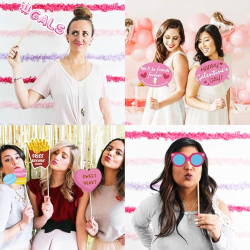 30PCS Galentine's Day Photo Booth Props 2026 Be My Galentine Valentine's Ideas Supplies Girls Gathering Friendship Theme P...