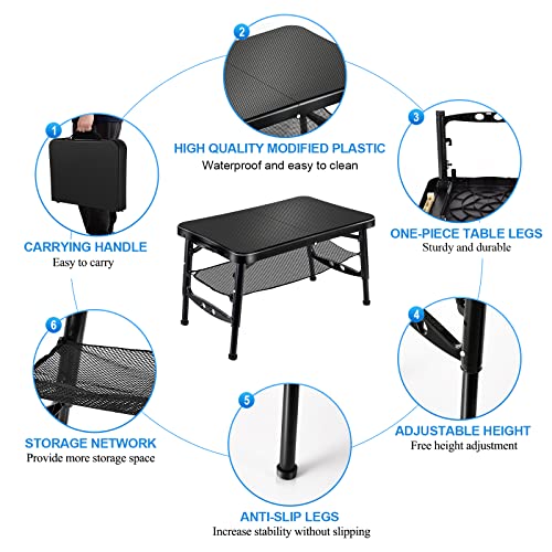 KPR Retractable Small Folding Table and Stool Set, Portable Camping Foldable Table Lightweight Yet More Sturdy with Adjust...