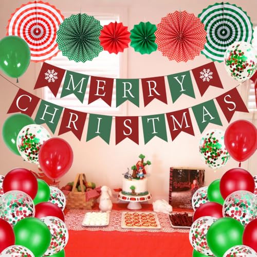 Christmas Party Decorations, Xmas Decorations Merry Christmas Banner Paper Fans Photo Booth Props Kits Party Favors Suppli...