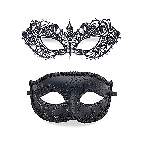 Vtrem Masquerade Mask for Couples: Black Mardi Gras Party Ball Mask Set Women Men Dad Daughter Prom Couple Valentine's Masks