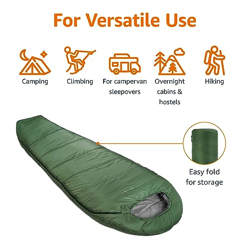 Amazon Basics -6.7°C(20°F) 추운 날씨용 미라 침낭, 208.3cm x 83.8cm(82인치 x