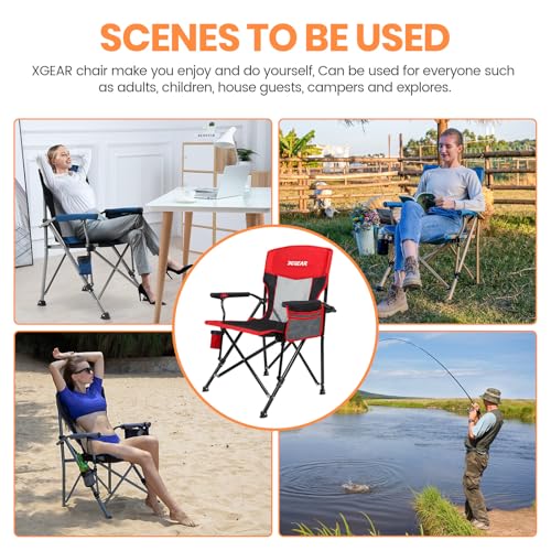 Camping Chair for Adults 350 LBS Support Camp Chair 2PCS with Breathable Mesh Back Fabric with Arm Rest Cup Holder and Por...