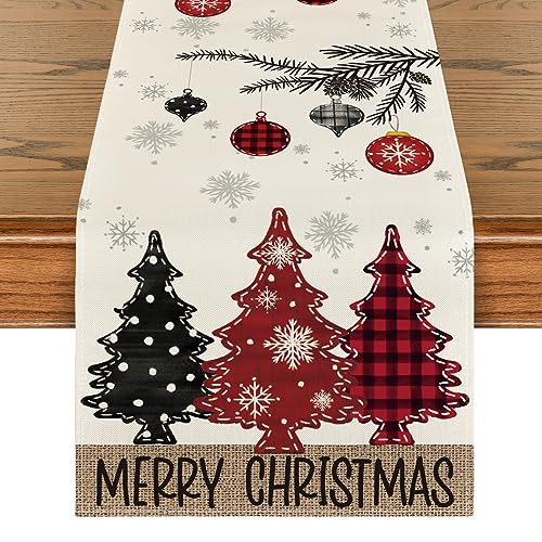 Artoid Mode Red Pine Trees Merry Christmas Table Runner, Winter Xmas Holiday Kitchen Dining Table Decoration for Home Part...