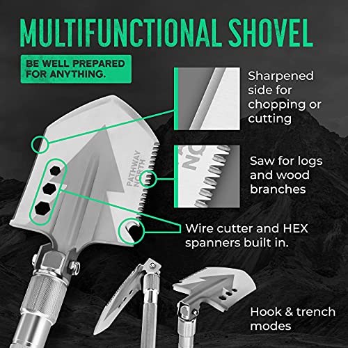 PATHWAY NORTH Survival Shovel and Camping Axe – Stainless Steel Tactical Survival Multi-Tool and Survival Hatchet Equipmen...