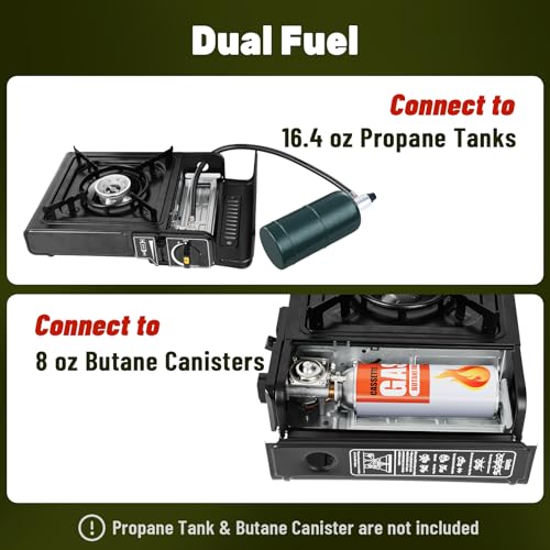 7800 BTU Dual Fuel Camp Stove, Butane or Propane Portable Stove for Camping, Lightweight Portable Camping Stove, Propane A...