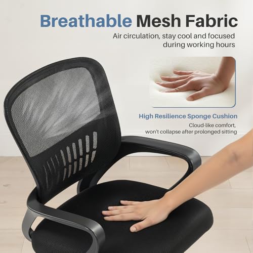 DUMOS Home Office Computer Chair - Ergonomic Mid Back Desk with Lumbar Support and Rocking Mode, Height Adjustable with Fi...