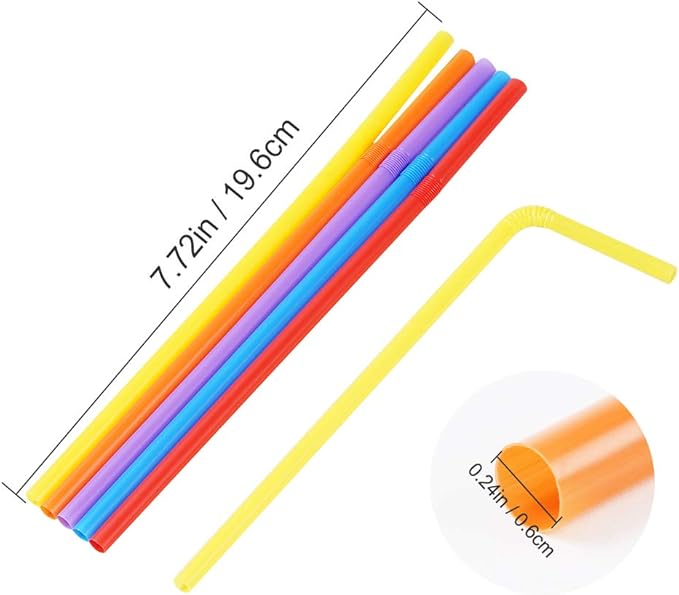 500 Pcs Colorful Flexible Disposable Plastic Drinking Straws.(0.23'' diameter and 7.7" long)