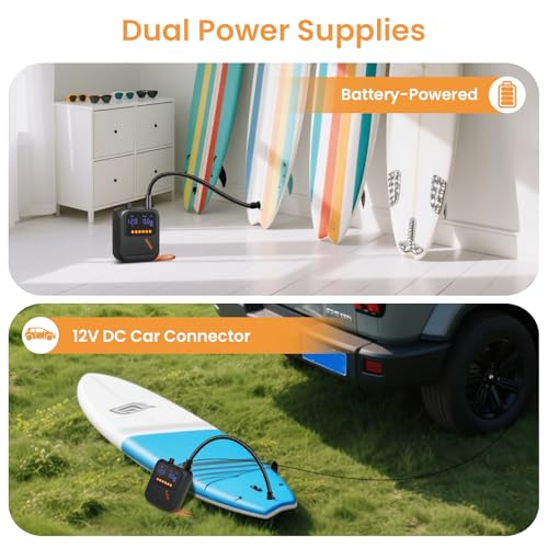 Aoiiefe Portable Rechargeable Electric SUP Paddle Board Pump, Intelligent Dual Stage Inflation&Deflation, Up to 20PSI and ...