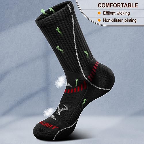 BULLIANT Men Athletic Socks, Compression Sports Crew Socks Cushioned For Men Outdoor Running Hiking-Arch Compression Support