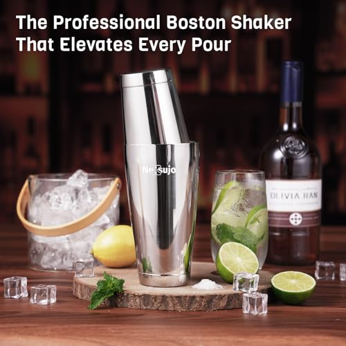 Nexsujo Boston Shaker Set, Professional Cocktail Shaker Set (18oz/28oz), Weighted Stainless Steel Bar Shaker for Bartendin...