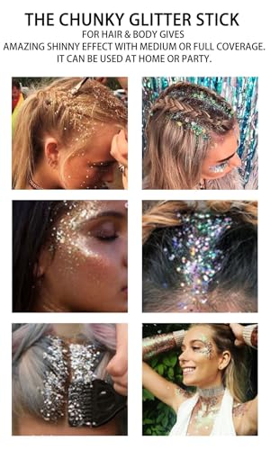 Silver Face and Body Glitter Stick,Holographic Neon Accessories Outfit Singer Concert Sparkling Festival Rave Glitter Makeup