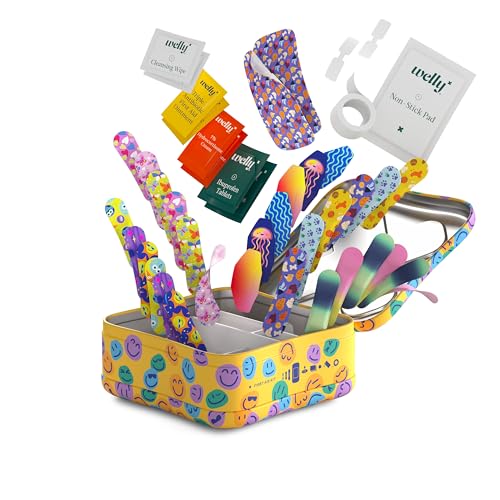 Welly First Aid Kit - Adhesive Flexible Fabric and Waterproof Bandages, Tape and Non-Stick Pads, Butterfly Strips, Single ...