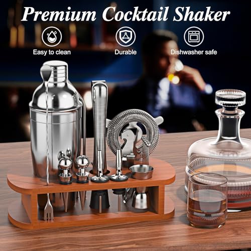 Cocktail Shaker Set with Stand - 25pcs Mixology Bartender Kit 25oz Professional Bar Tools Set Bar Accessories for Drink Mi...