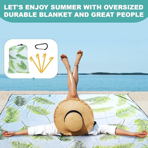 Beach Blanket Waterproof Sandproof beach mat 79" X 118" portable Quick Drying large essentials pincic mat for 2-8 adults h...