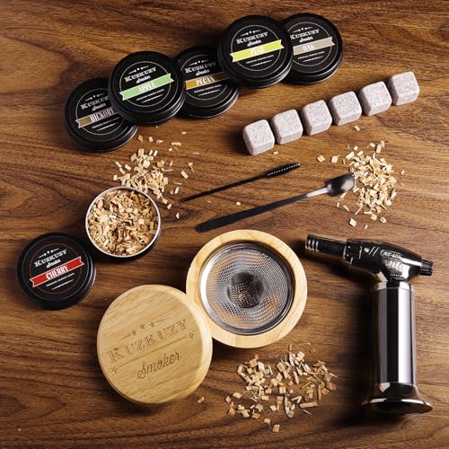 Cocktail Smoker Kit with Torch – 6 Flavors Wood Chips – Bourbon, Whiskey Smoker Infuser Kit, Old Fashioned Drink Smoker Ki...