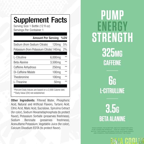 RYSE Loaded Pre Workout Drink - Baja Cooler - Sugar-Free, Ready to Drink Energy Supplement with 325mg Caffeine, Citrulline...